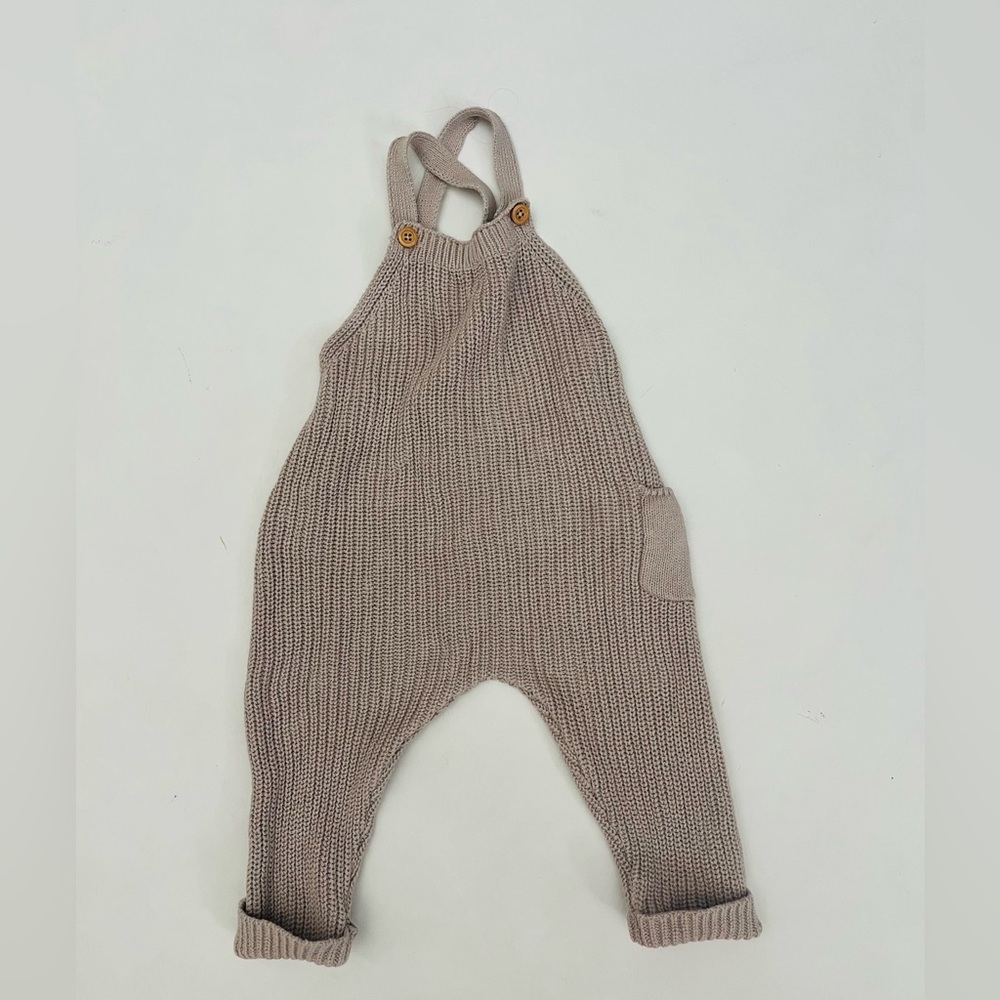 ZARA 3-6 month knit crochet overalls cream/tan